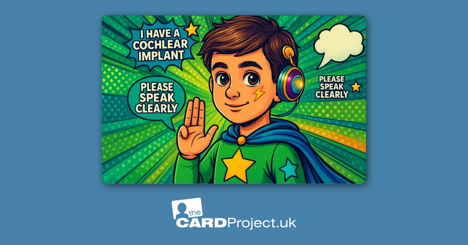 I Have A Cochlear Impant Awareness Card Design for Boys